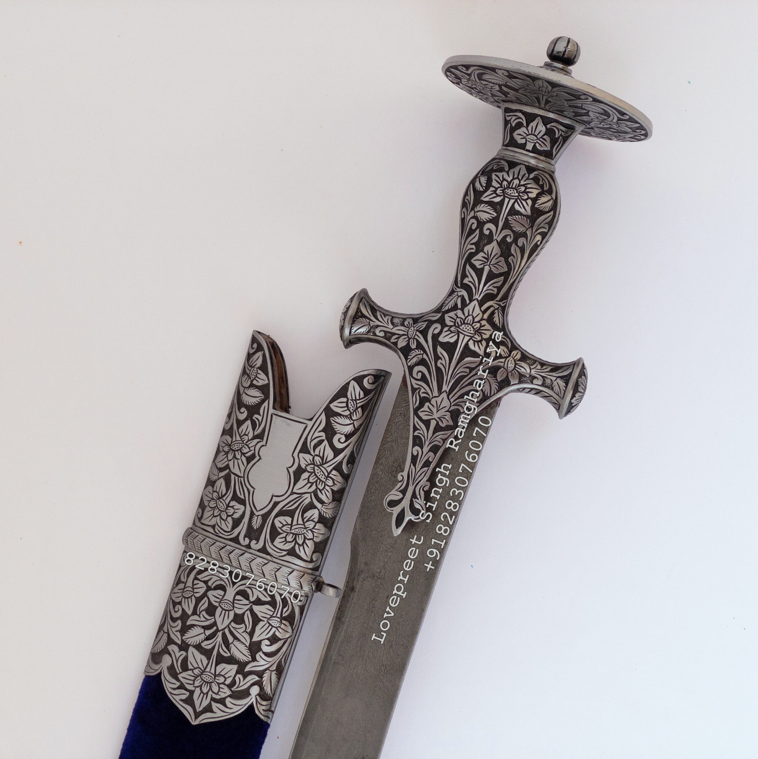 Sarbloh Engraved full size Kirpan with Faulad Blade.